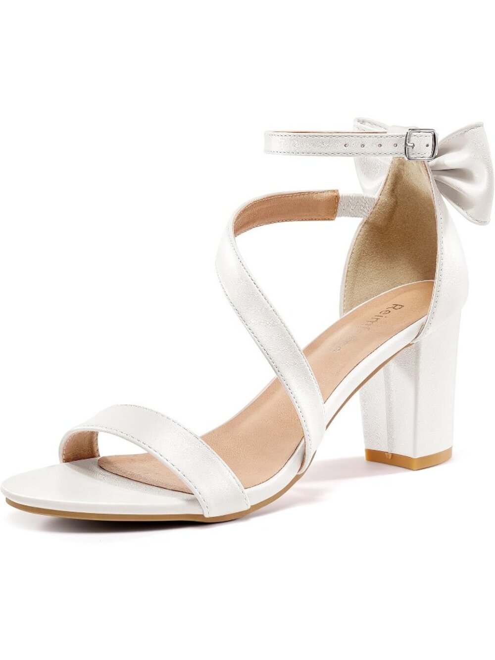Women's White Faux Leather Comfortable Slip Resistant Adjustable Block Heels